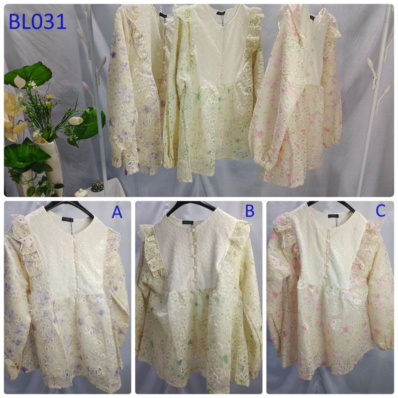 Blus Blouse Atasan Wanita Ceruty Bangkok Katun Bordir Premium Lengan Panjang Hijab Friendly Busui Fr