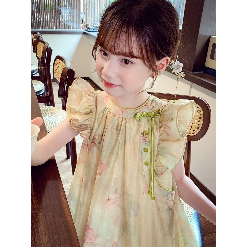Gaun Anak Perempuan Gaya China, Baju Sifon Super Peri Hanfu Gaya Barat Anak Perempuan Kecil