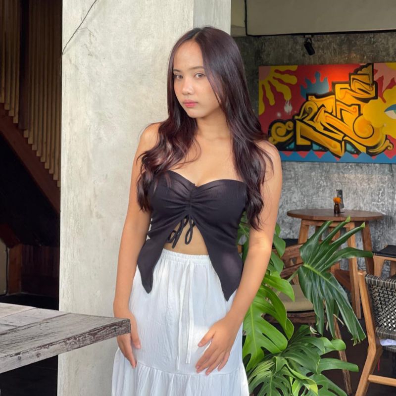 YUKI Tanktop Rib Kemben Tali Serut Atasan Tanktop Wanita