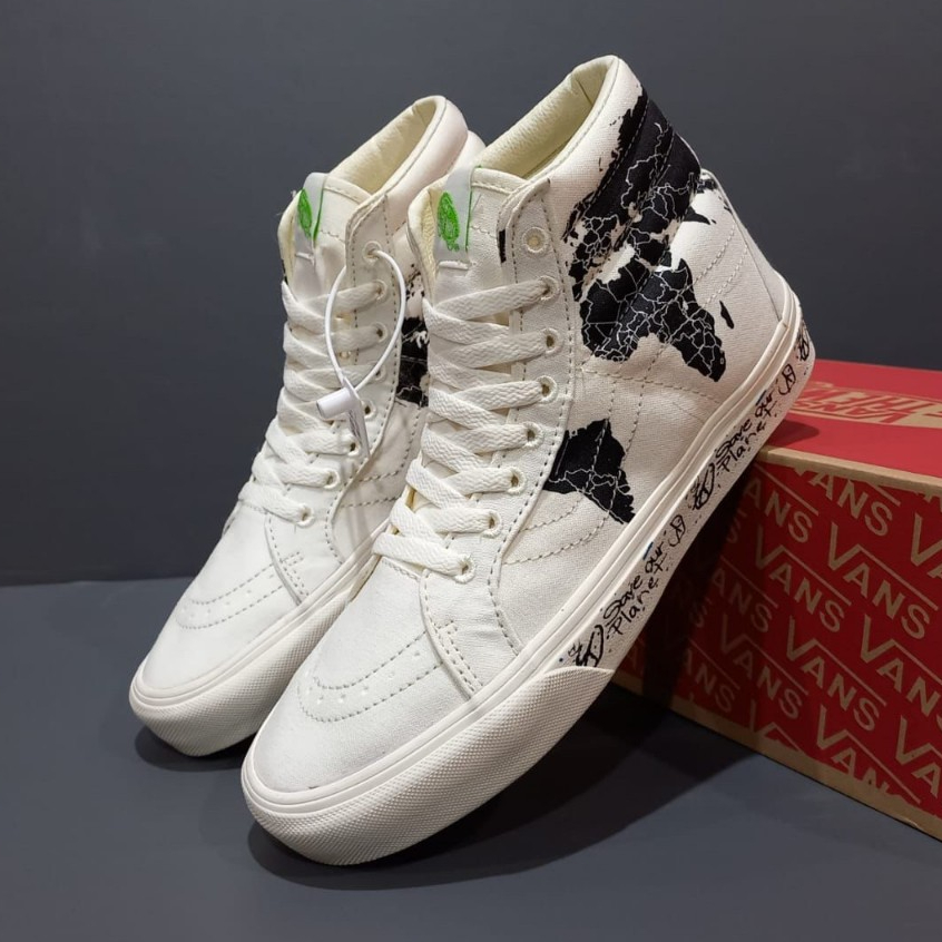 SEPATU SK8 HIGH SAVE OUR PLANET WHITE PREMIUM BNIB SEPATU PRIA SEPATU WANITA KEREN BISA COD