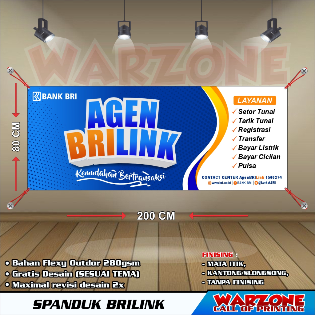 SPANDUK BRILINK UKURAN 200X80 MMT BRILINK BANNER BRILINK. BISA CUSTOM DESAIN