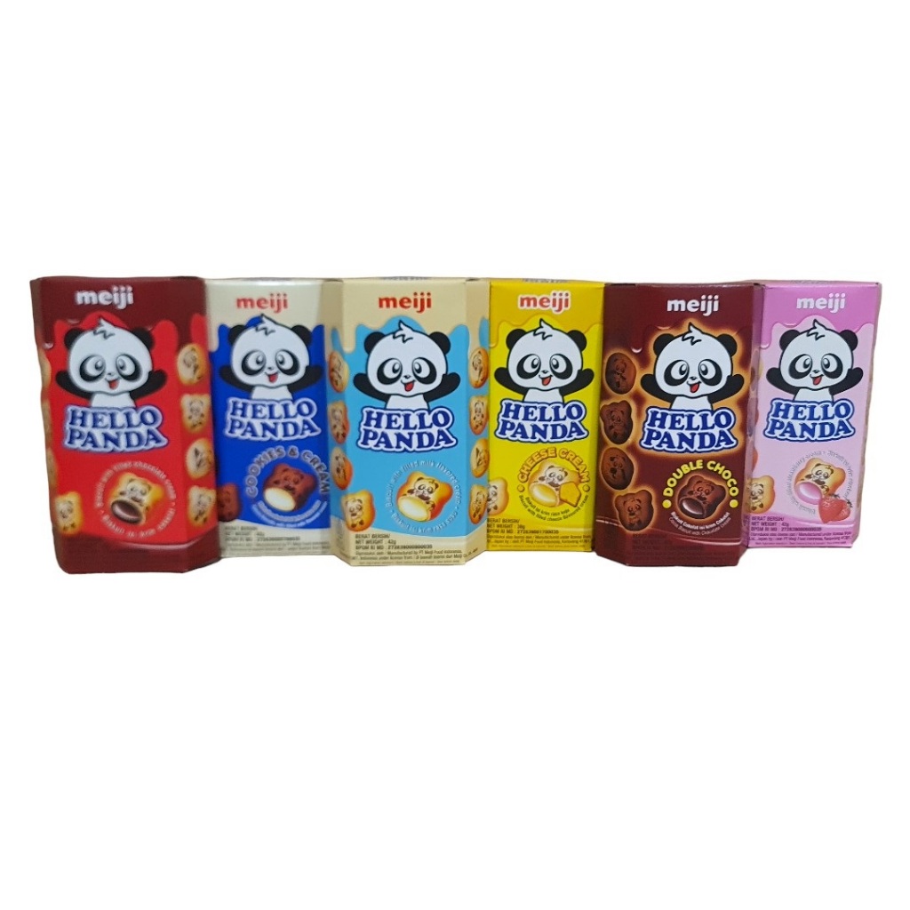 

Biskuit snack jajanan anak Helo Hello Panda Meiji keju coklat Vanila Milk Strawberry cookies (Pack)