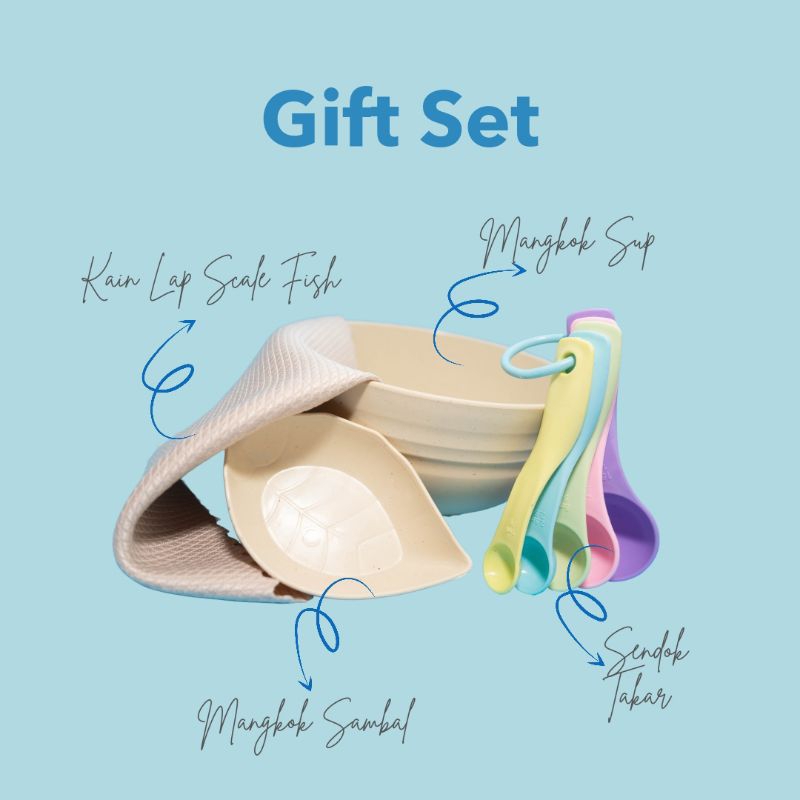 

Gift Set 2 Mangkok / 5 Sendok Takar / 1 Kain Lap Seale Fish Viral / Bahan Plastik BPA Free