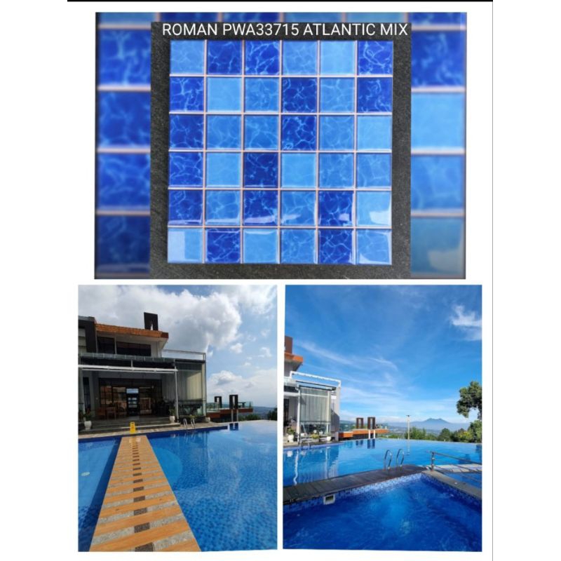 Keramik Kolam/ PreCut dPasific Mix 33713/ dAtlantic Mix 33715 30x30 Roman/Keramik biru Kotak kotak/k