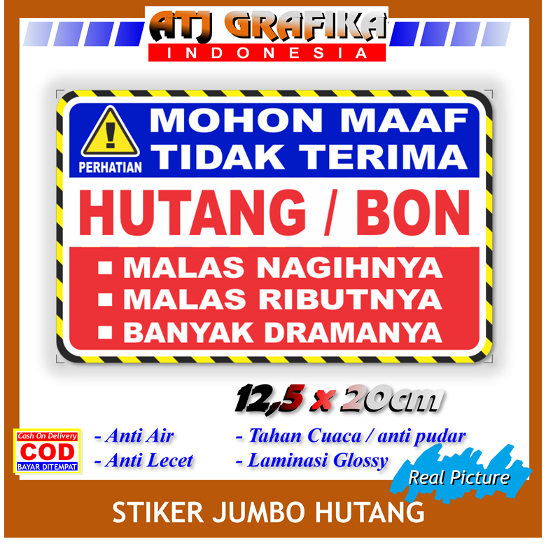 

Stiker besar dilarang hutang anti bon wajib cash sticker pembayaran warung toko gerobak dll