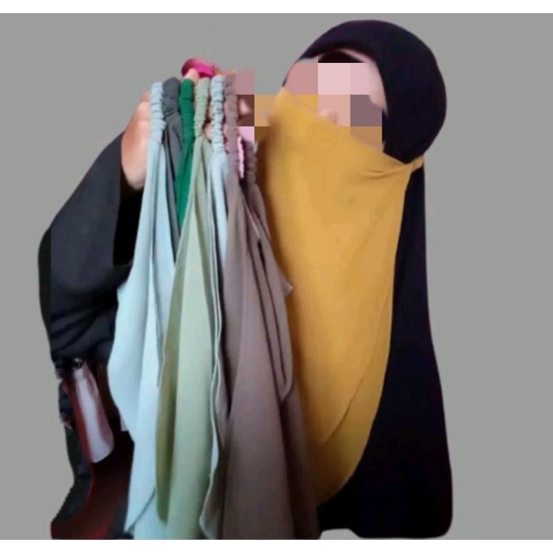 Cadar Tali Karet Diamond Crepe tanpa jahit bawah mata / cadar niqob 2 layer / cadar tali 2 layer kar