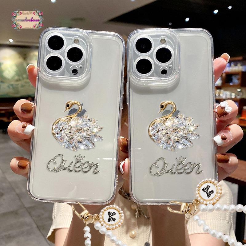 GC135 Silikon Clear Case Diamond Swan Queen Bracelet Phone Strap Softcase/ Casing Hp For INFINIX SMA
