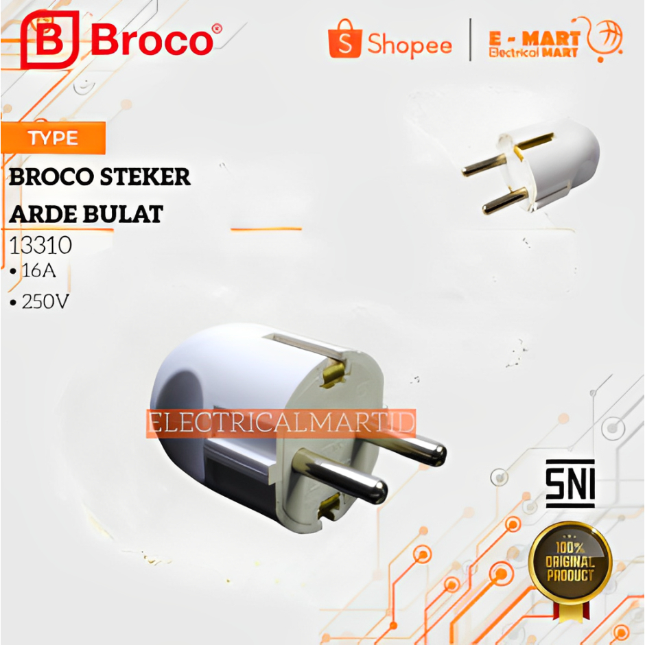 BROCO STEKER ARDE 13310-55 / Broco colokan listrik / Jek Broco Kuningan Bulat SNI