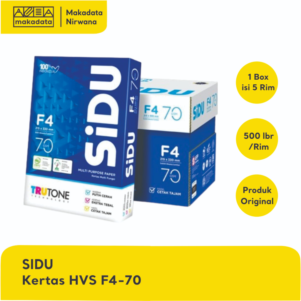 

SIDU KERTAS HVS/PRINT/FOTO COPY F4-70 (1 BOX)