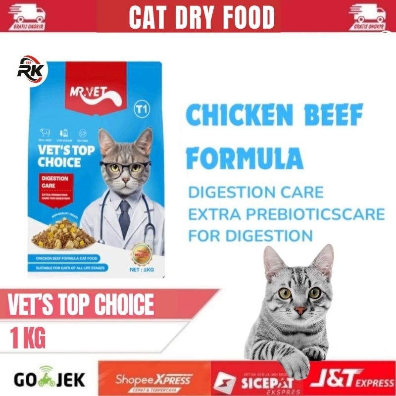 MR. Vet VET'S TOP CHOICE, TI, T2, T,3, T4 1KG Prespack Cat Dry Food Makanan Kering