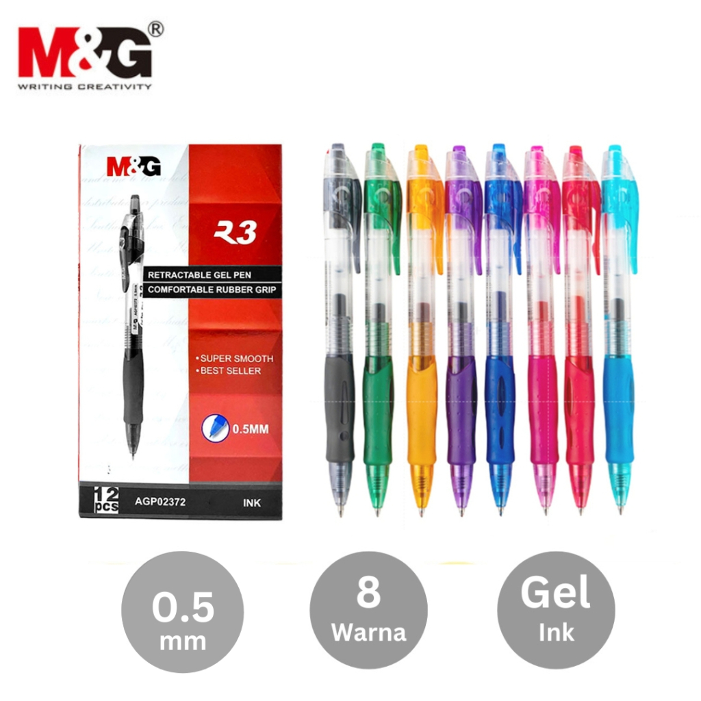

Pulpen Gel M&G R3 Tip 0.5 mm Smooth Writting Ready 8 Warna #AGP02372 - Satuan