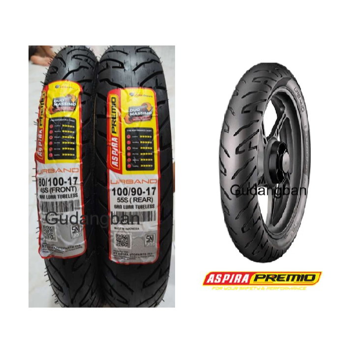 (SPECIAL PROMO) PAKET 2 BAN - URBANO 80 100 17 & 100 90 17 Aspira Premio Verza Tubeless FREE PENTIL