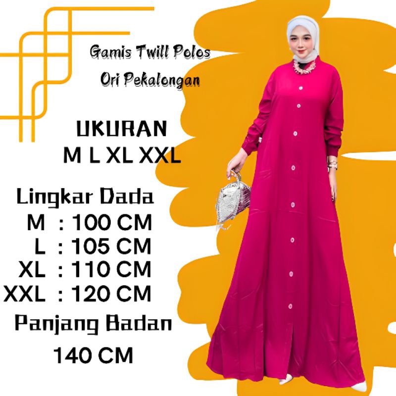 Gamis Twill Floy polos - Gamis Twill Ori Pekalongan - Gamis Twill Terbaru - Gamis Twill Muslimah Kek