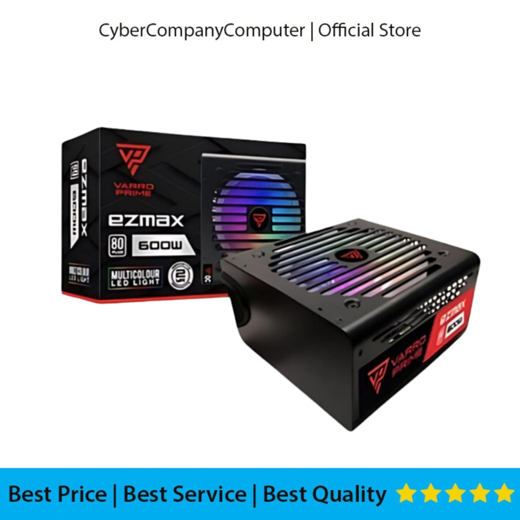 PSU VARRO Prime Ezmax 600Watt - Unit Catu Daya Komputer PC Varro Prime Ezmax 600W RGB 80 PLUS Garans