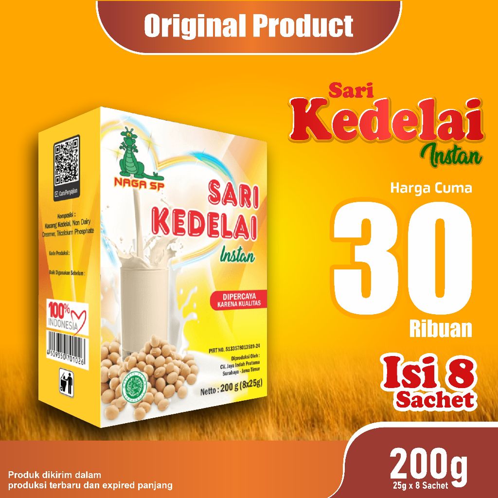 

Sari Kedelai Instant Bubuk Naga SP 200 gram 1 Box Isi 8 Sachet Original