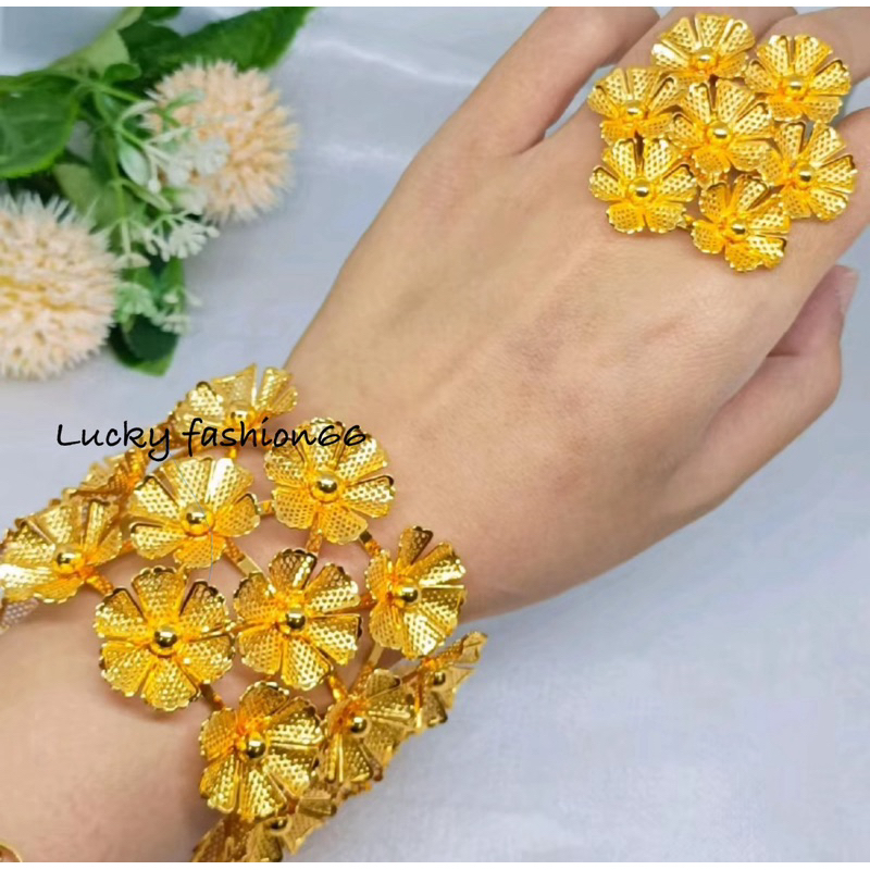 GELANG DUBAI SET CINCIN BUNGA BUNGA