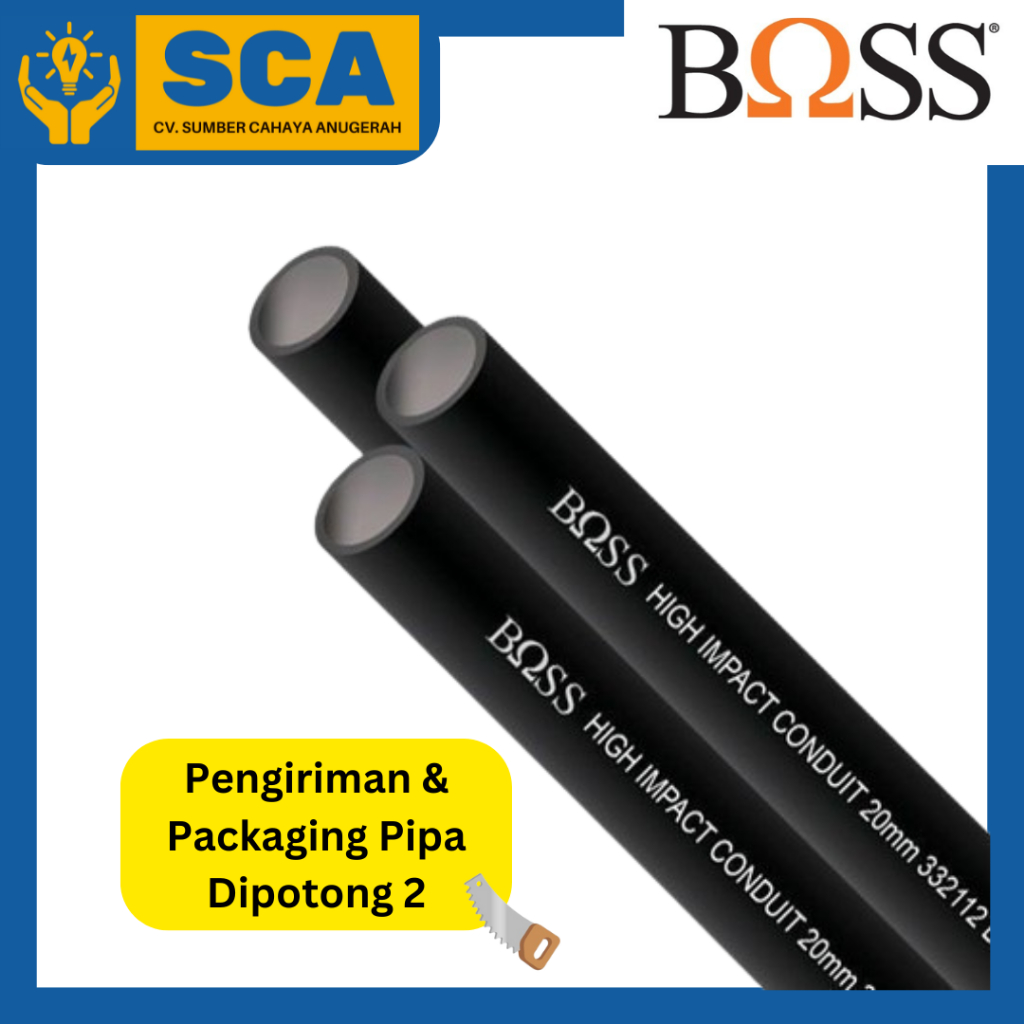 BOSS PIPA CONDUIT 20MM HITAM PIPA LISTRIK 20MM PIPA KABEL PVC DIPOTONG 2 PANJANG ASLI 2.9METER