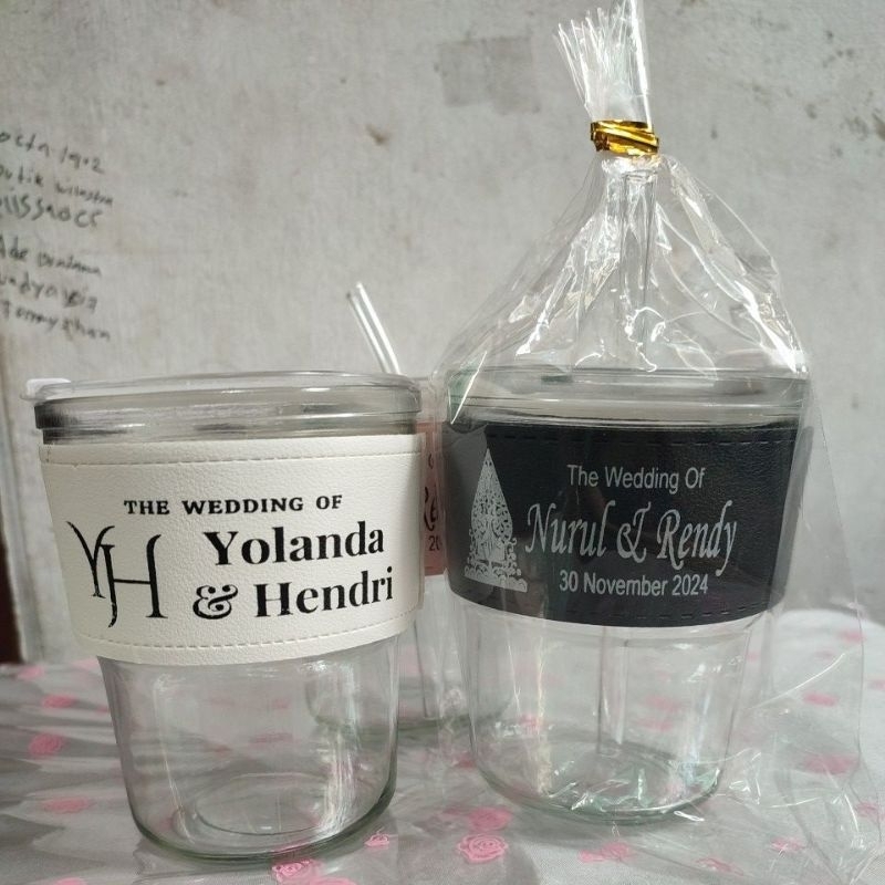 SOUVENIR GELAS SEDOTAN KACA  AESTHETIC CUSTOM NAMA KEMAS PLASTIK
