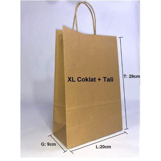 

Paperbag SOS XL Coklat Tali 10 Pcs 20x9x29cm