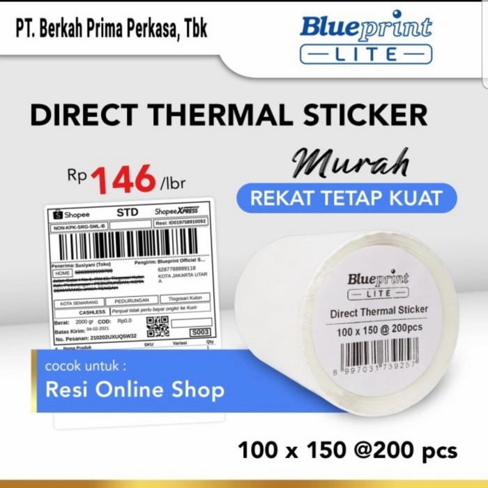 

Direct Sticker Thermal BLUEPRINT 100x150 mm A6 isi 200 Stiker Label Barcode RESI Online Shop