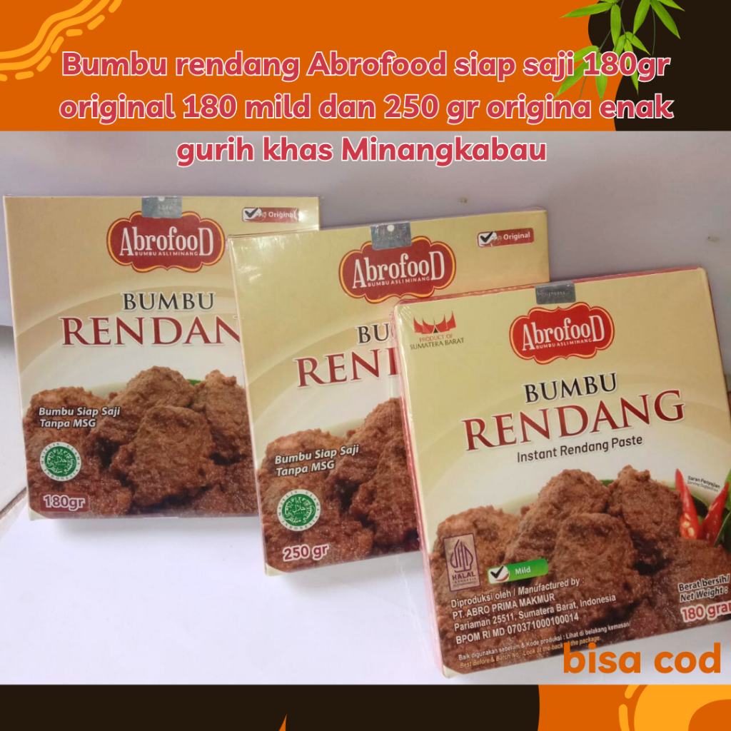 

Bumbu rendang Abrofood siap saji 180gr original 180 mild dan 250 gr origina enak gurih khas Minangkabau