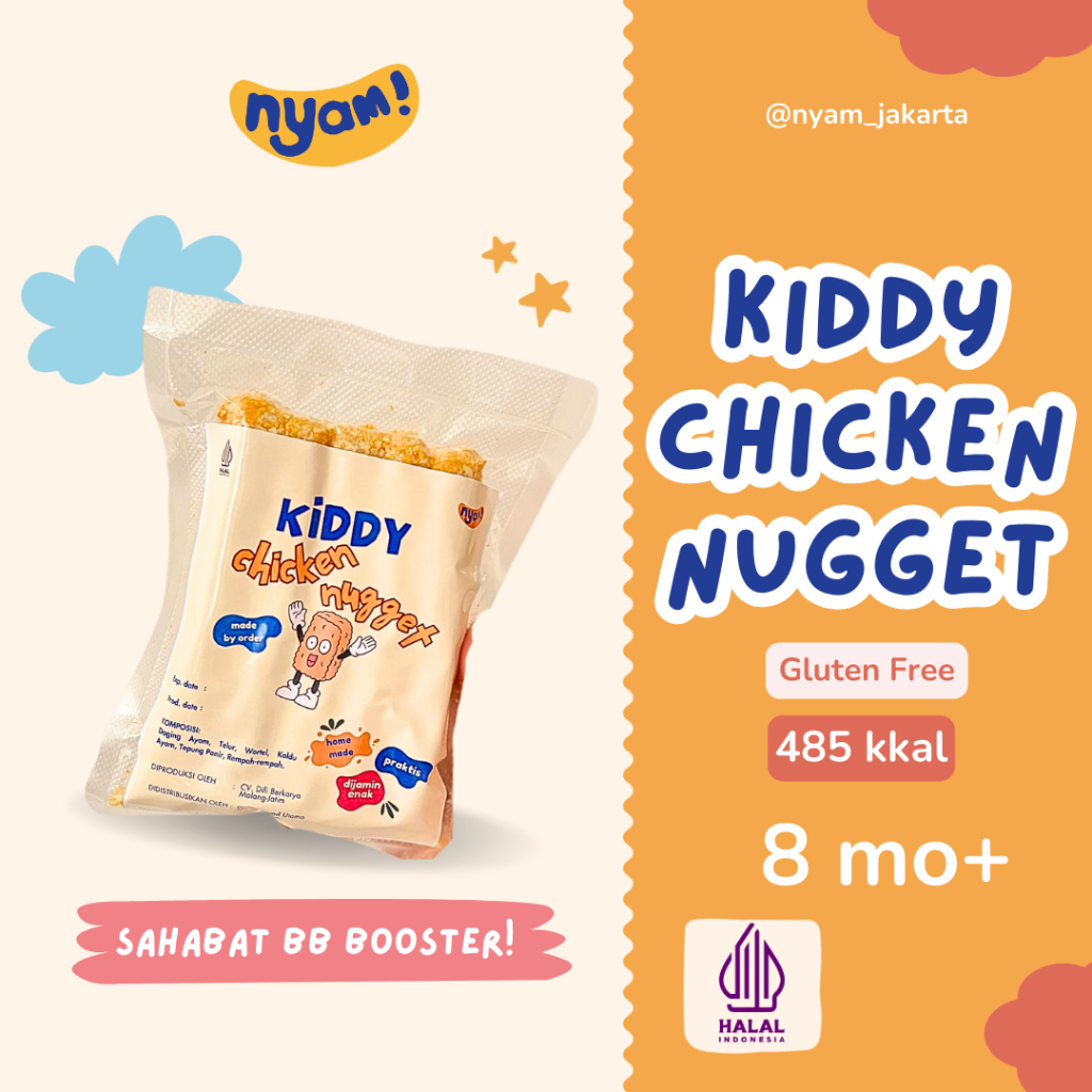 

NYAM Baby Food - KIDDY CHICKEN NUGGET AYAM BAYI ANAK NON MSG GLUTEN FREE - MPASI Bayi Balita