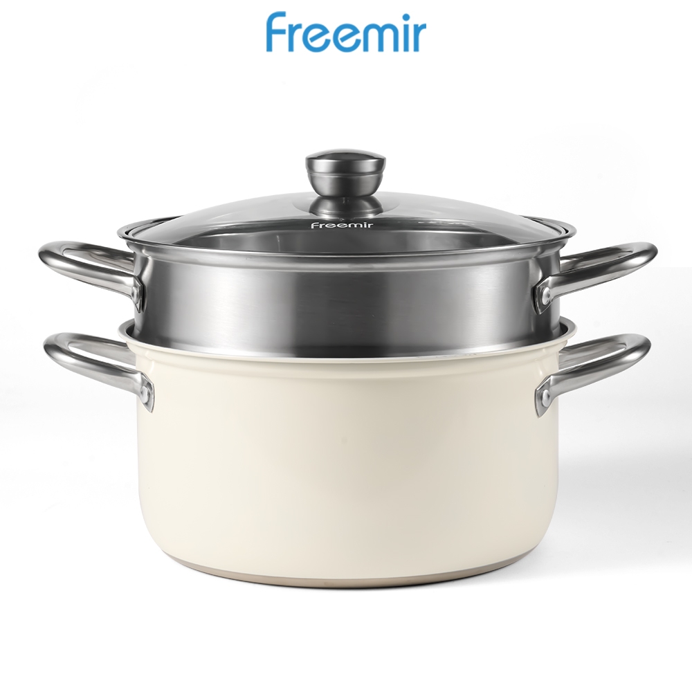 [LIVE DEALS] freemir Panci Kukus 2 Susun 24cm Stainless Steel Panci Kukusan Dandang Steamer Cooking
