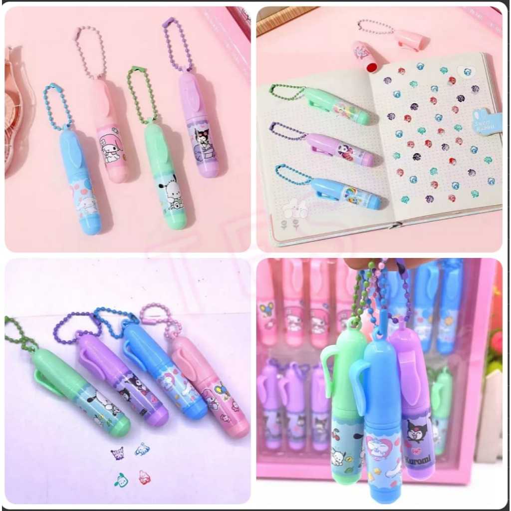 

Stamp gantungan isi 4 sanrio Melody Kuromi Cinnamoroll Pohacco anak dewasa koleksi cute kado hampers sekolah kantor kreasi