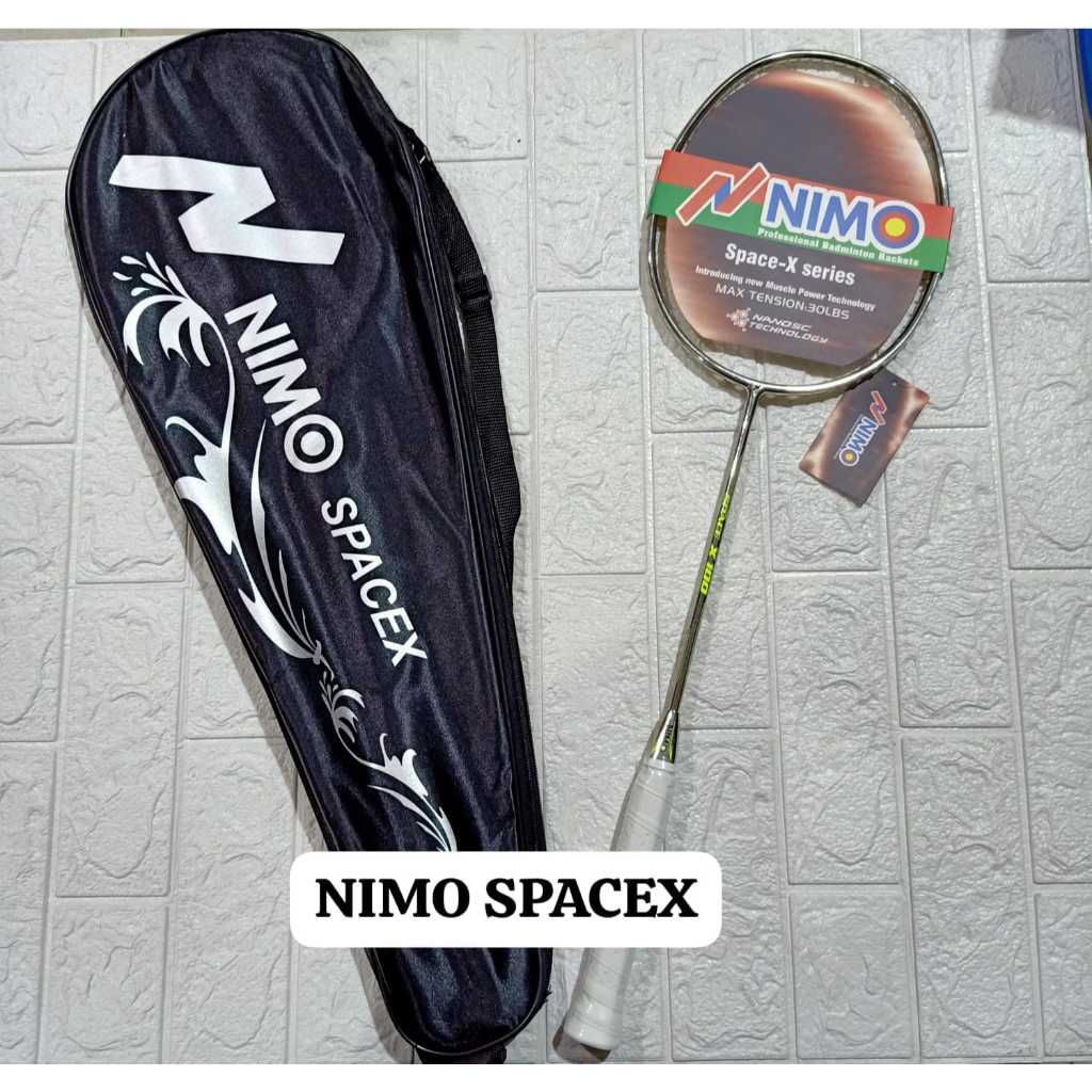 NEW RAKET BADMINTON NIMO SPACE-X 100 SILVER ORIGINAL 100% FREE COVER + GRIP