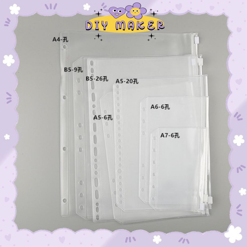 

DM Zipper Pocket Binder A5 A6 A7 B5 A4 Transparent Ziplock Bag Transparan Ziplock Sleeve Binder ATK