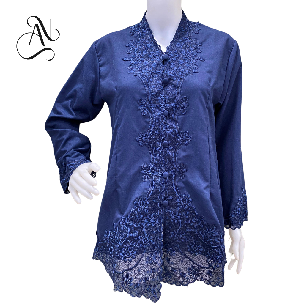 Kebaya Encim Bordir Senada Modern | Kebaya Polos Navy Terbaru