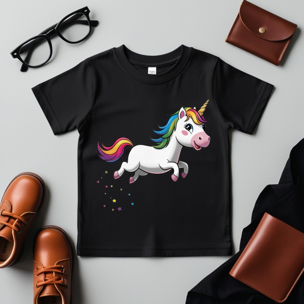 Baju Kaos Anak Perempuan Warna Hitam Gambar Unicorn Kuda Poni 1-12 Tahun - Unicorn