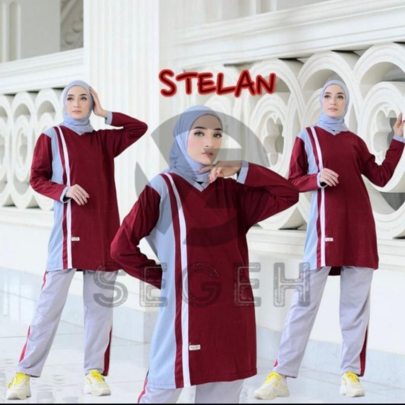 seragam setelan baju olahraga senam tunik muslimah wanita / setelan kaos olahraga tunik / setelan ka
