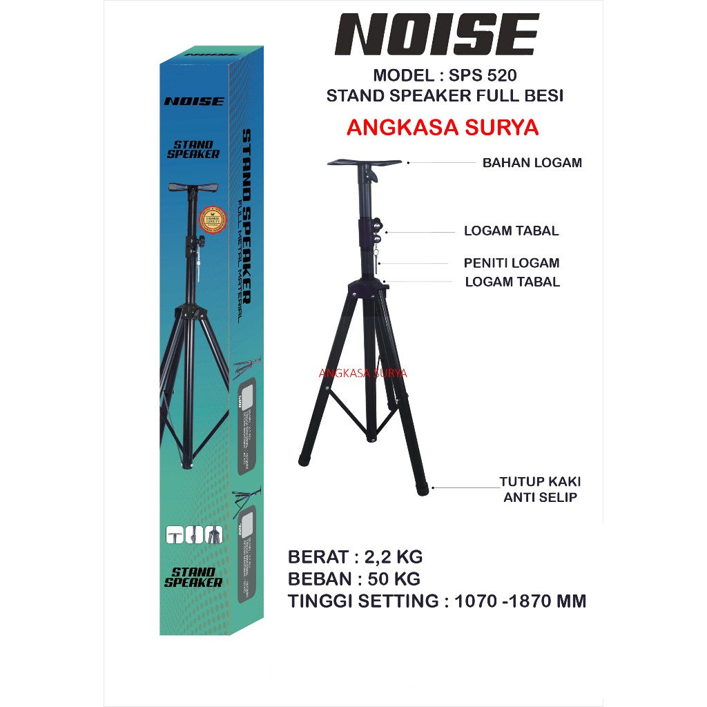 STAND SPEAKER FULL BESI  NOISE SPS520 / SPS 520 TRIPOD SPEAKER TIANG SPEAKER MONITOR AKTIF PASIF POR
