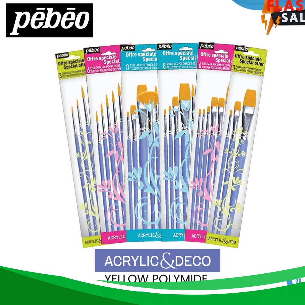 

SERENTAK Pebeo Yellow Polyamide Acrylic and Deco Brush Set