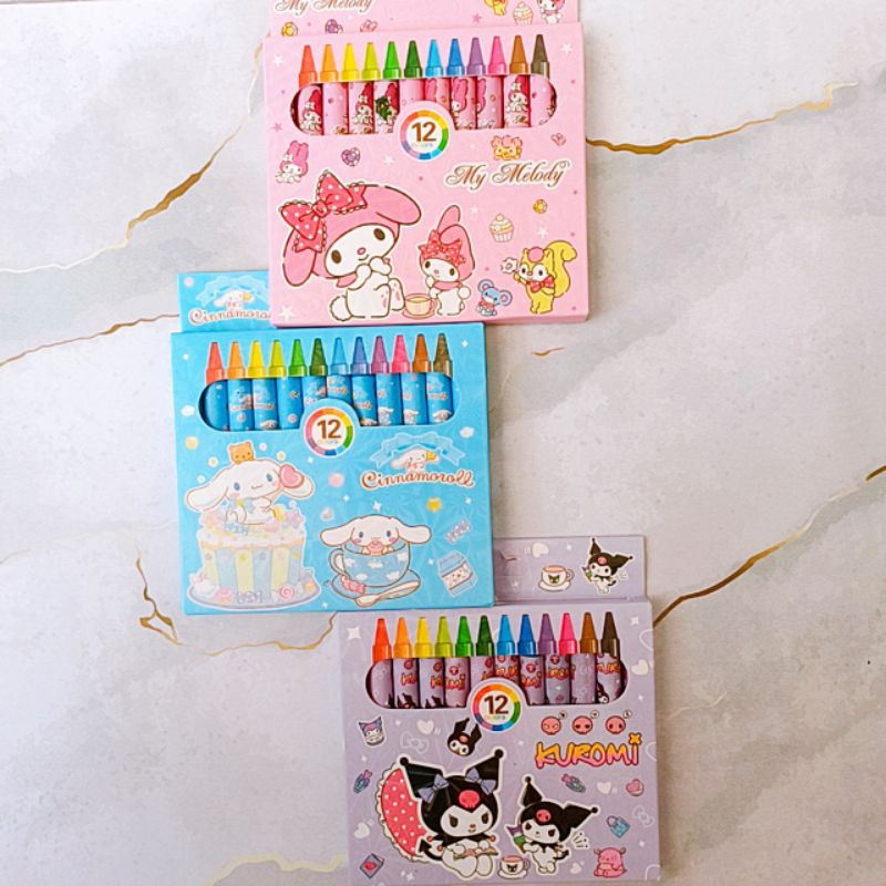 

Croyon Set Isi 12 Colour Karakter Sanrio My Melodi Kuromi Cinamorol Crayon Mewarnai