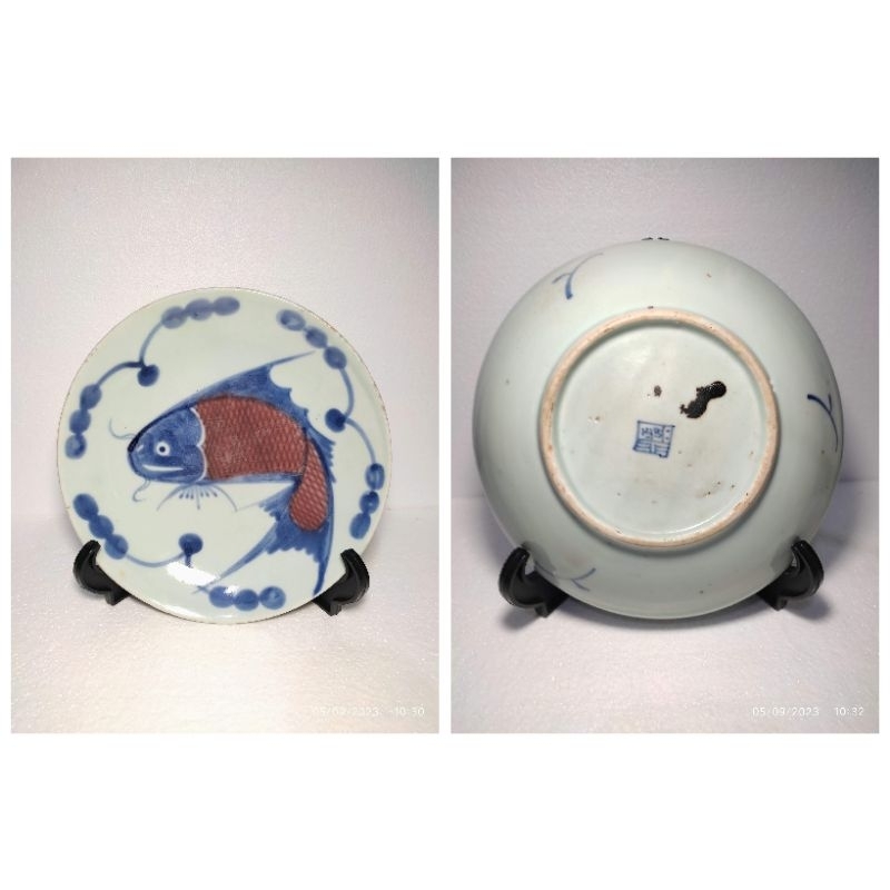 Barang antik Original piring ikan Dinasti Ching abad 19 cina