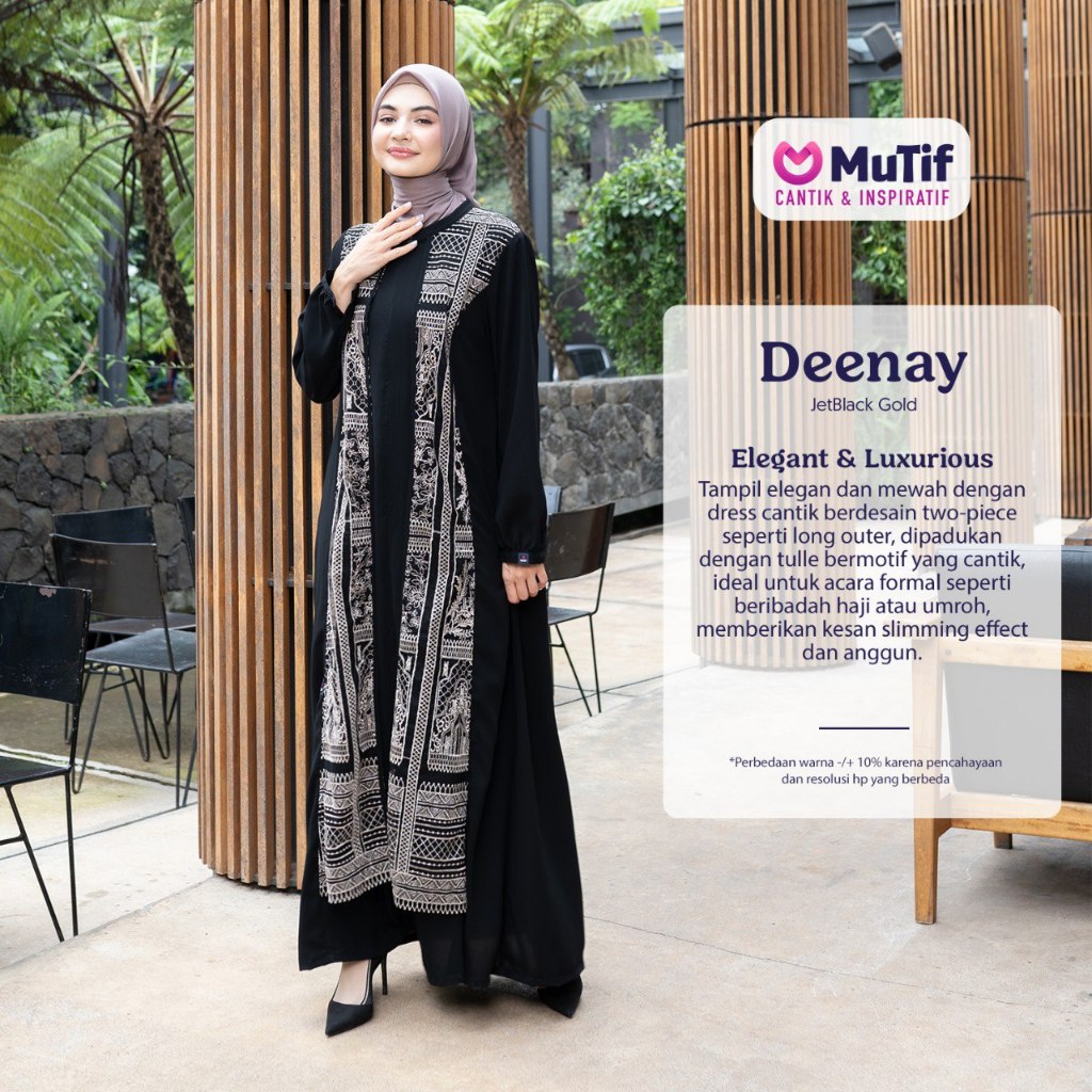 MUTIF DEENAY - LAVINA Jet Black Gold ll (COD) Terbaru pakaian wanita hitam motif gold busui bahan ka