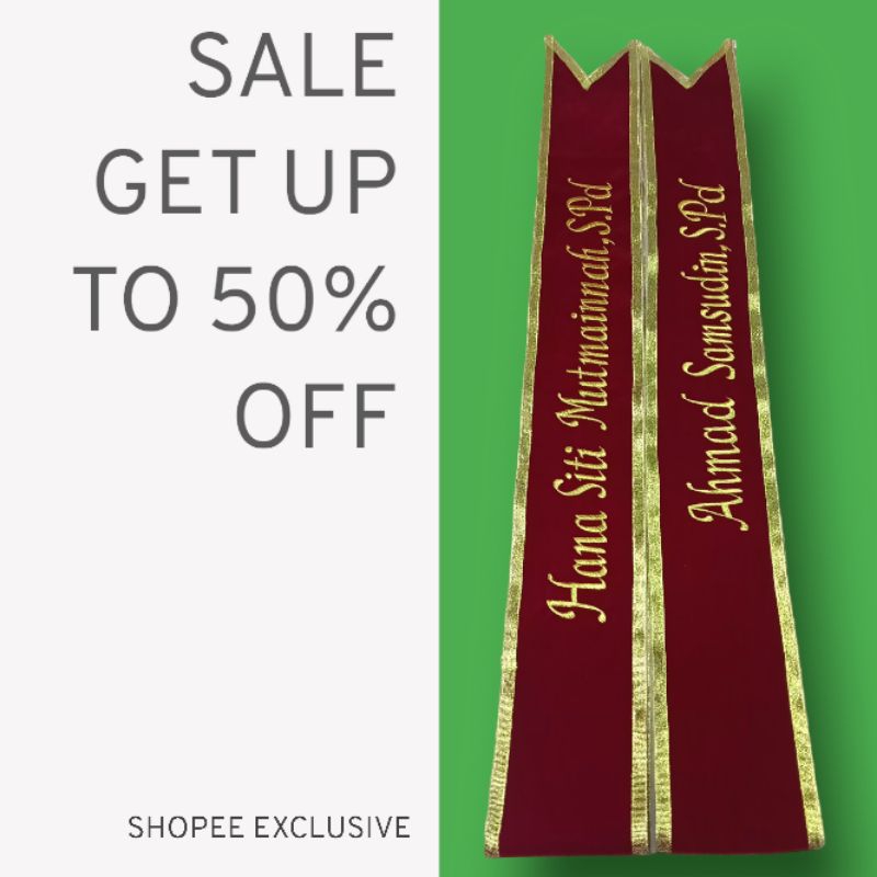 (express/1 hari jadi,Promo terbatas) Slempang wisuda bordir kekinian / Selempang/ Selempang bordir /