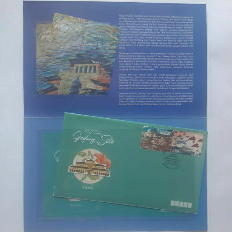 

Perangko SHP plus folder 100 tahun Gedung sate set sampul dan sheet prangko