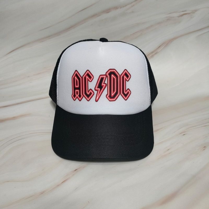 topi jaring sablon ACDC merah
