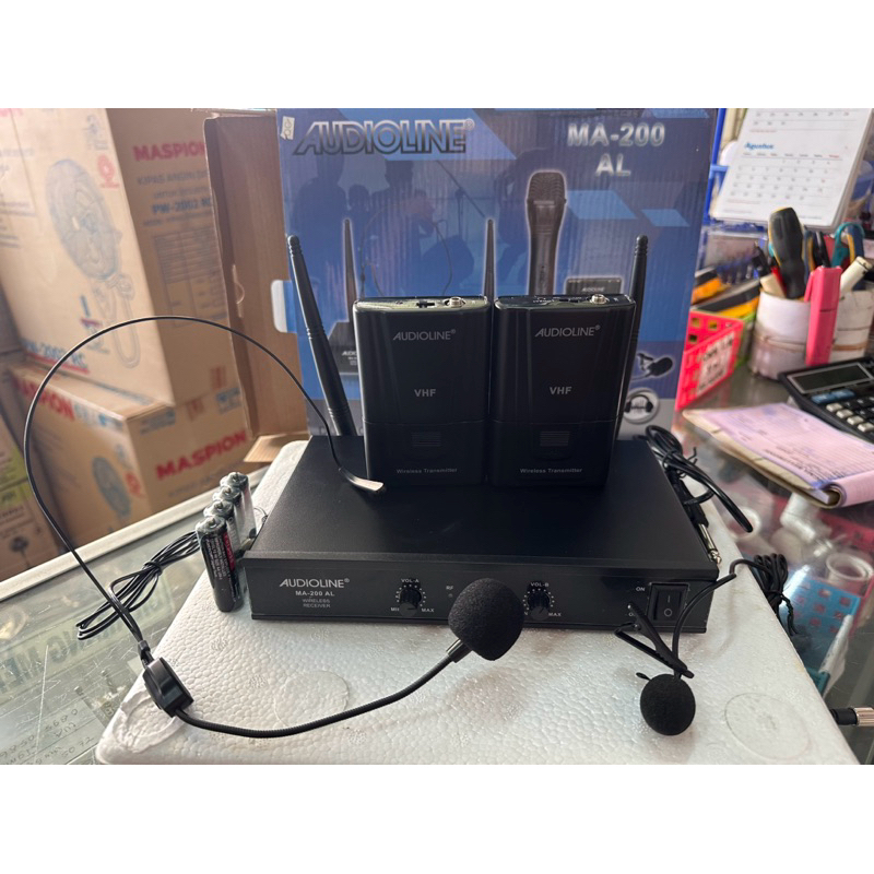 Mic wireless Audioline MA-200AL5. isi 2 Microphone jepit dan bando