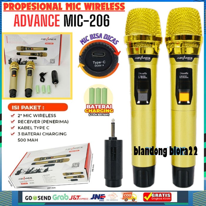 MIC TANPA KABEL Advance MIC-206 Double Digital Mic Wireless Microphone Metalic | Mic Double Karaoke 