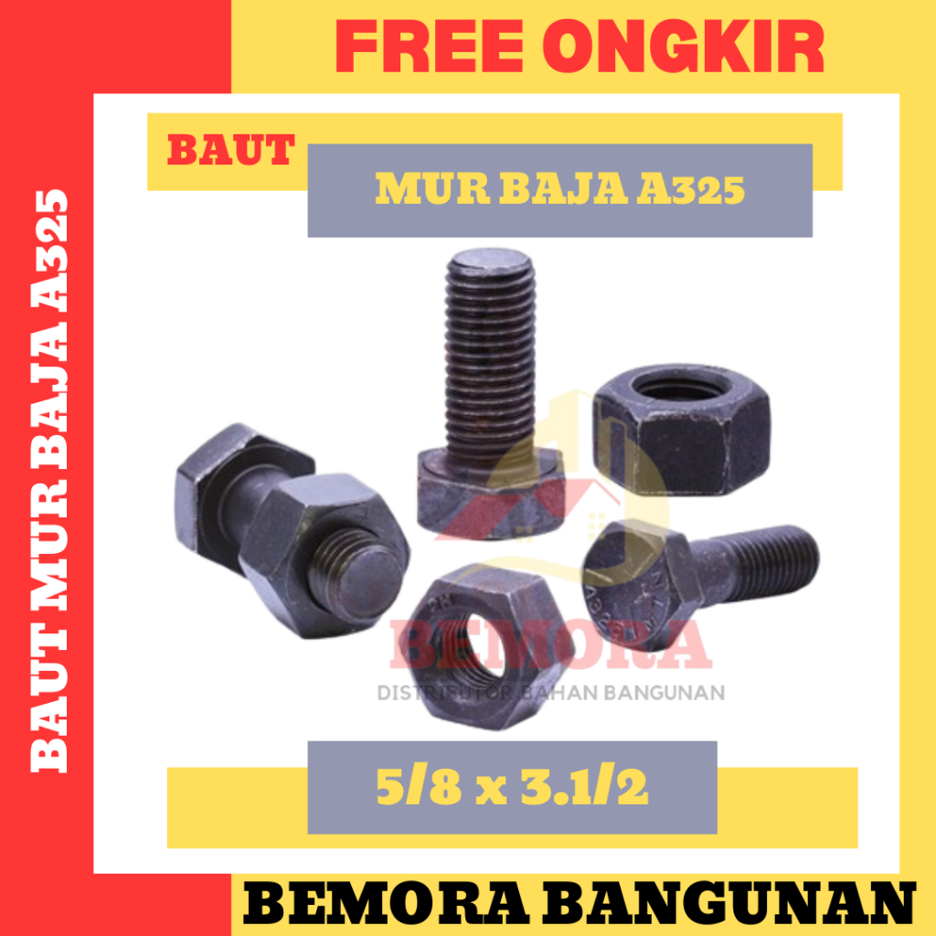 Baut Mur Baja A325 / BM Baja 5/8 x 3.1/2