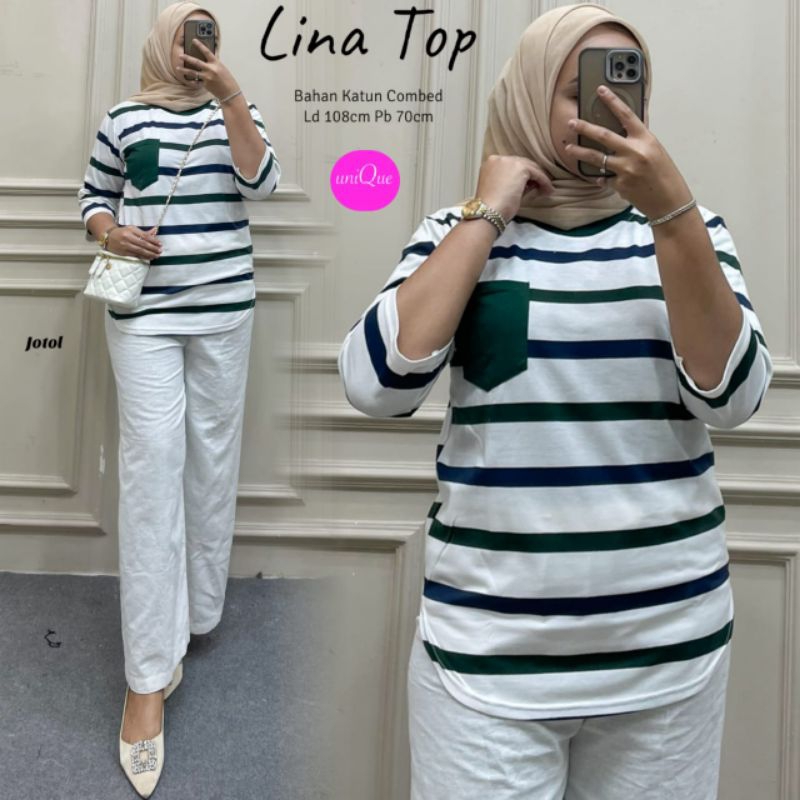 RR Kaos Wanita Lengan Panjang Motif Garis-Garis Stripe Salur