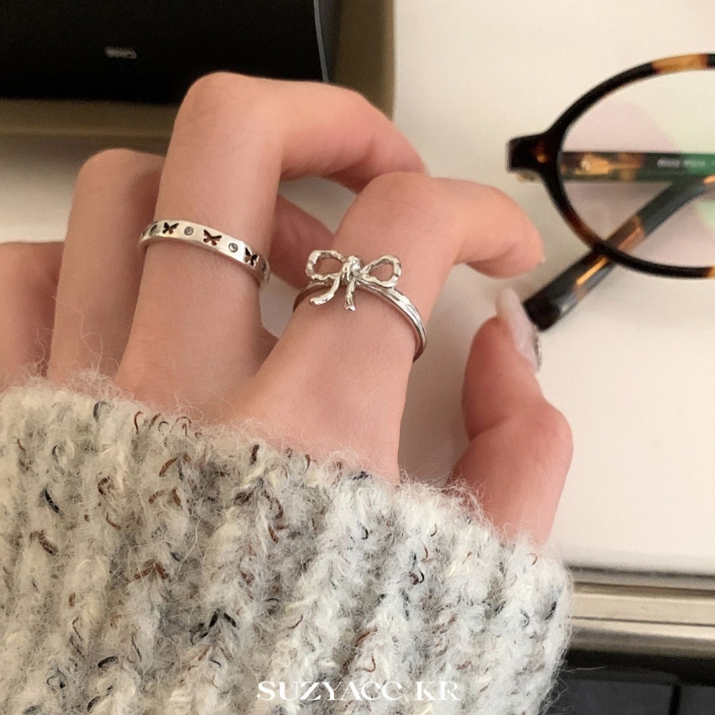 Cincin Set 2pcs busur tidak beraturan untuk wanita di musim gugur dan musim dingin, cincin jari telu