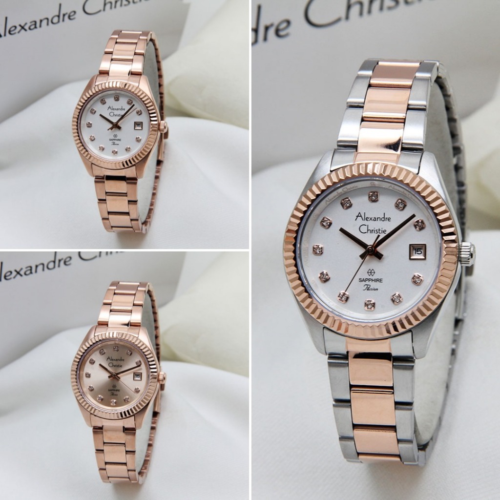Jam Tangan Wanita Analog Stainless Steel Alexander Christie Sapphire Passion Original Rantai Mewah E