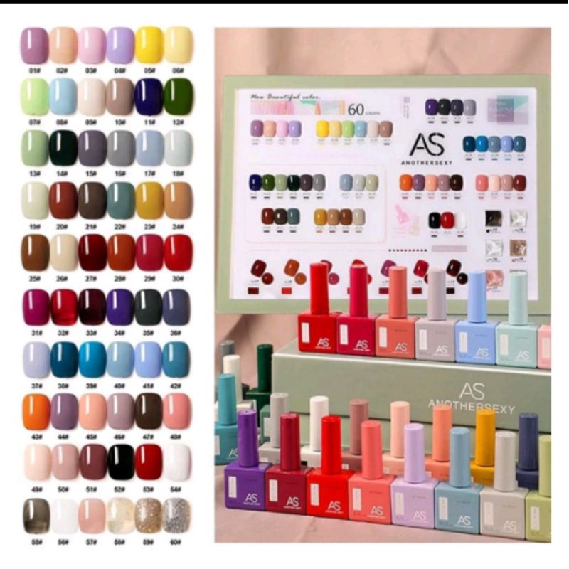 PROMO 1 SET AS NAIL GEL 60 WARNA 15ml / KUTEK UV GEL AS  SET AS / AS NAIL GEL POLISH 1 SET