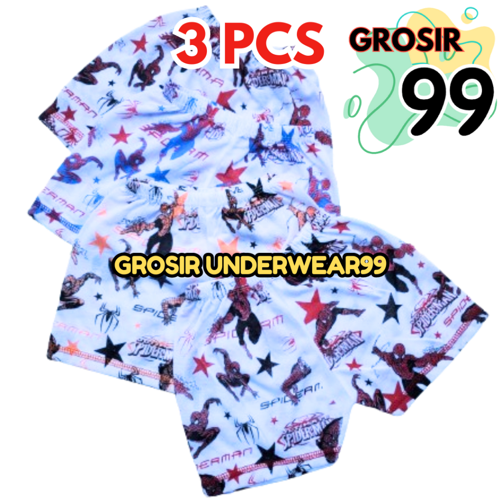 3 PCS Celana Pendek / Kolor Harian Anak LakI Laki Motif Kartun Spider mann GROSIR99