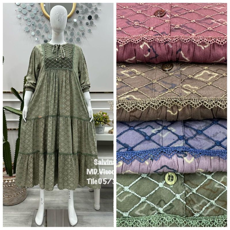 midi dress rayon viscose mix tile original salvina ys / rayon viscose salvina ys